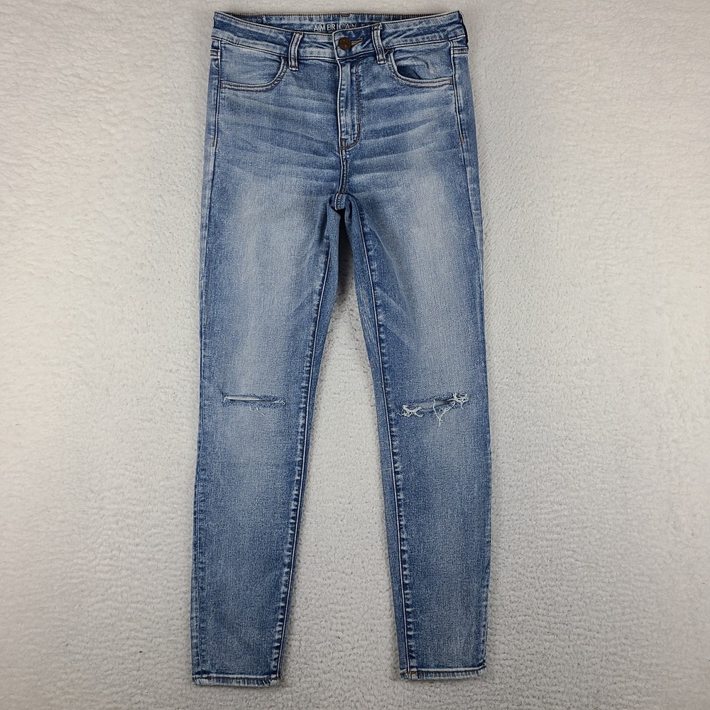 American Eagle Jeans Womens 10 Blue Hi Rise Jegging Distress Next Level Stretch